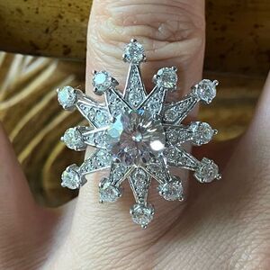Genuine Moissanite Sterling Silver Cocktail Ring Size 6